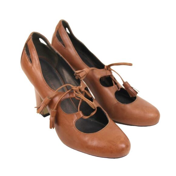 VINTAGE B.MAKOWSKY BROWN GENUINE LEATHER HIGH HEEL ROUND TOE LACES SHOES Sz 6.5M - Picture 6 of 11